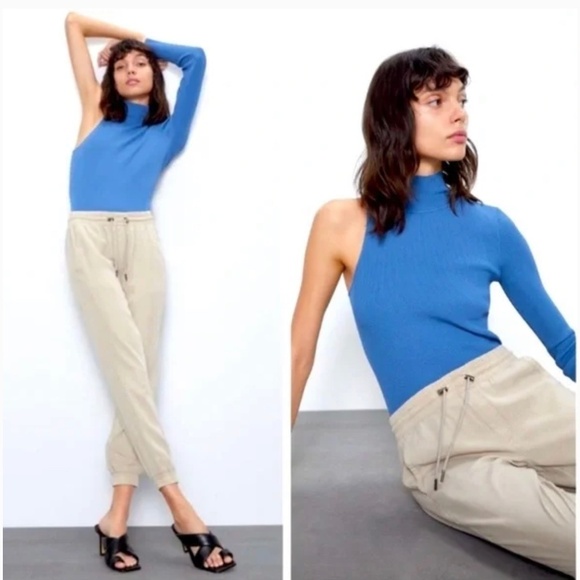 Zara Khaki Drawstring Joggers Womens size L - Picture 1 of 5